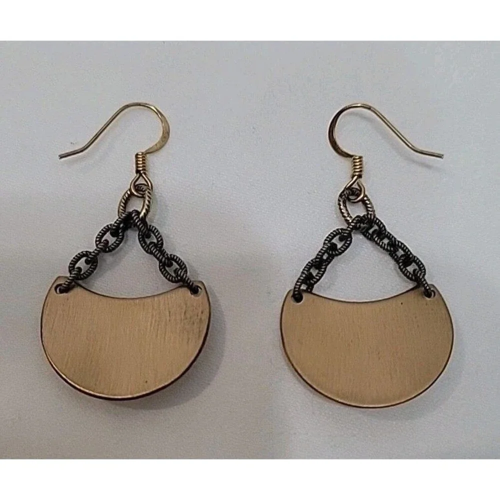 A Pair of Wendell August Forge Metal Earrings - Beige Orange Rust Glass Bead